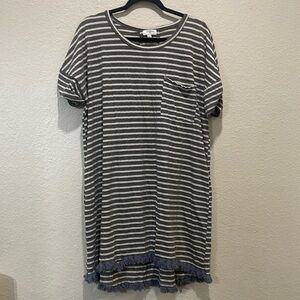 Umgee blow and white striped fringe dress L